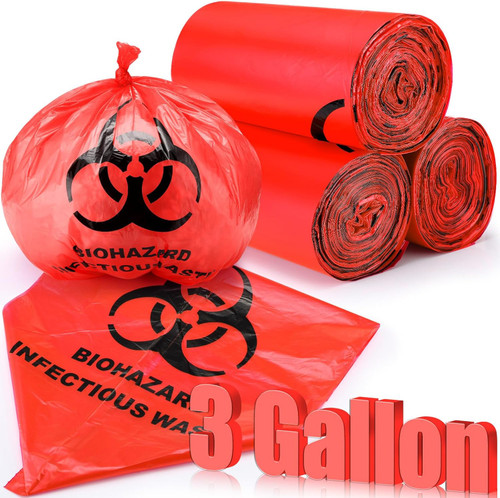 Biohazard Waste Bags 3 Gallon Red Trash Liner with Hazard Symbol for Infectious Waste- 200 Pack 14.5" x 19" 