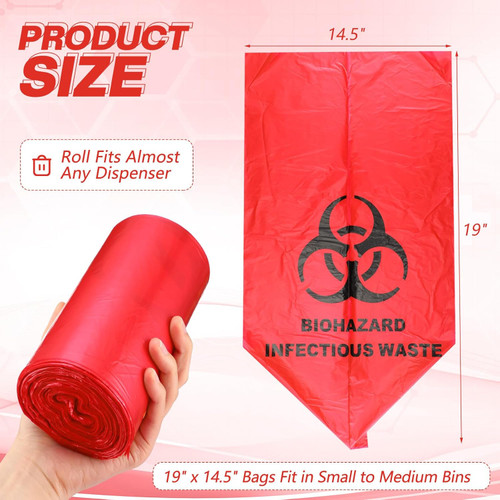 Biohazard Waste Bags 3 Gallon Red Trash Liner with Hazard Symbol for Infectious Waste- 200 Pack 14.5" x 19" 