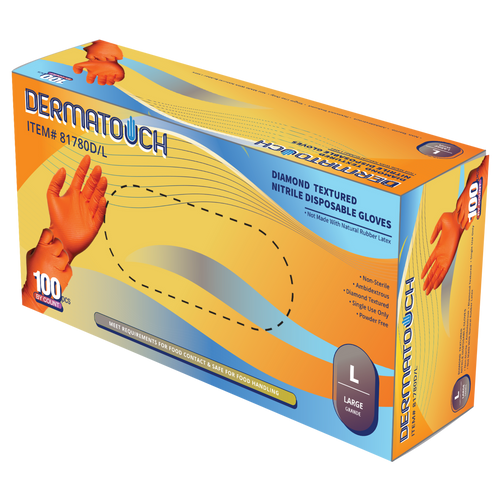 Dermatouch 8 MIL Industrial Grade Diamond Textured Powder Free Orange Nitrile Gloves (100 per box)