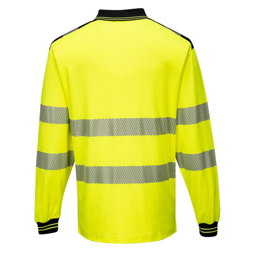 Portwest® PW3 Hi-Vis Cotton Comfort Long Sleeve Polo Shirt - Yellow/Black