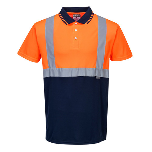 Portwest® Hi-Vis Contrast Short Sleeve Polo Shirt - Orange/Navy