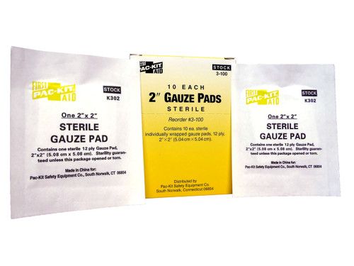 2" X 2" Sterile Gauze Pads - Box of 10  ##3-100 ##