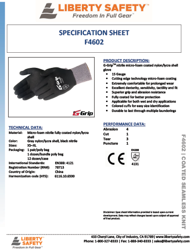 FroGrip G-Grip F4600 Gray EN1 Cut Micro-Foam Nitrile Coated Gloves