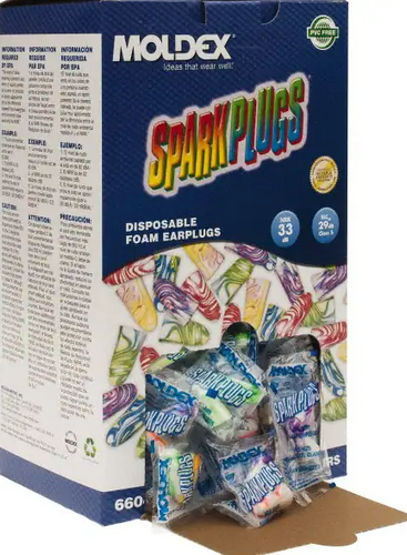 Moldex 6645 Sparkplugs Foam Ear Plugs - NRR33, Extra Light, 500 Pairs Uncorded