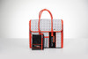 Bernette 35 sewing machine with polka dot tote bag featuring red trim, front view showing machine and accessories