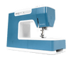 Bernette b05 Academy sewing machine in blue and white, side angle view showing needle area and control panel