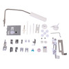 Janome Skyline S7 Anniversary Edition bonus package and standard accessories laid out, including AcuFeed feet, ruler work foot, darning foot, and scissors kit