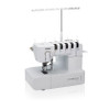 Brother CV3550 cover stitch machine right angle view with 5 red thread spools on white background