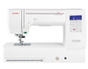 Janome Memory Craft Horizon 8200QCP Special Edition quilting and sewing machine shown from front angle, featuring white and silver construction with LCD touchscreen display, spacious throat space, and professional quilting bed extension table.