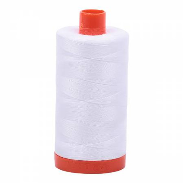 White Aurifil Mako Cotton Thread on orange spool