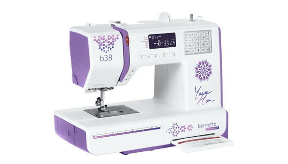bernette 38 Yaya Han Edition sewing machine with instructional booklet extended from front storage compartment