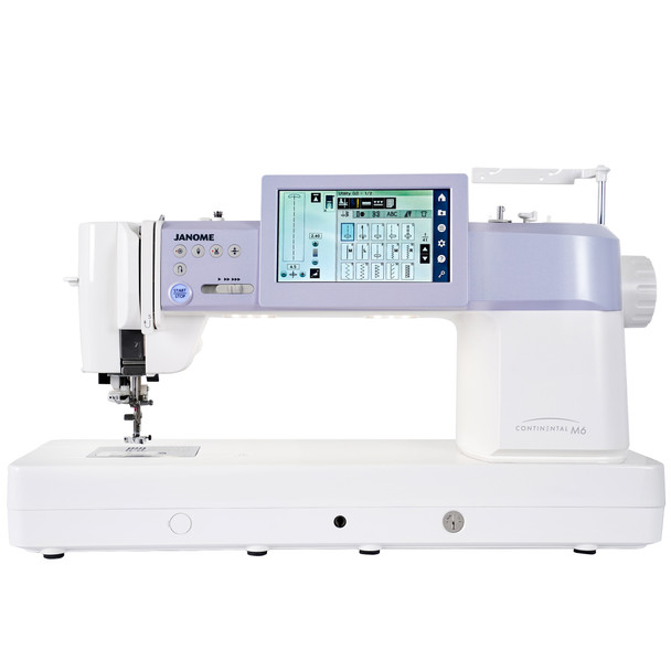 Janome M6 front of quilting and sewing machine with large LCD and huge sewing bed