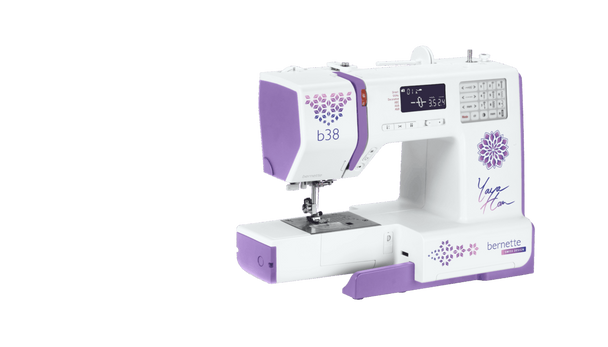 bernette 38 Yaya Han Edition sewing machine in free arm configuration with accessory storage compartment removed
