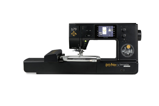 bernette b79 Harry Potter Special Edition front view showing b79 model name, gold Wizarding World icons, color touchscreen, and Harry Potter x bernette Swiss Design logo