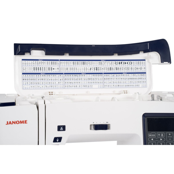 Janome Skyline S3 Anniversary Edition built-in stitch chart showing all 120 available stitches and buttonhole options