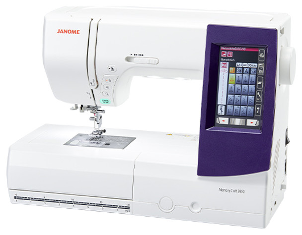 Side of Janome 9850 embroidery and sewing combo machine