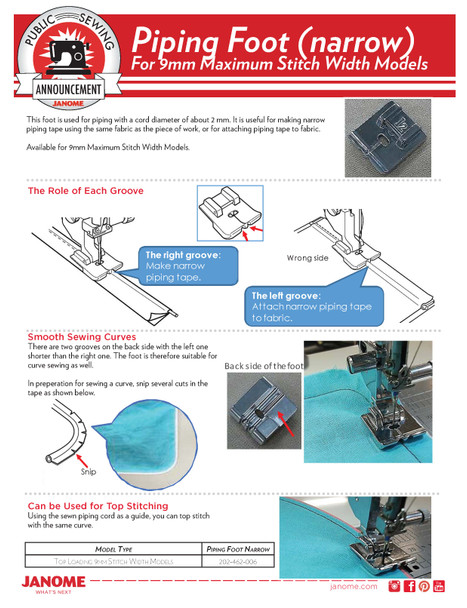 Janome Piping Foot for 5-7mm