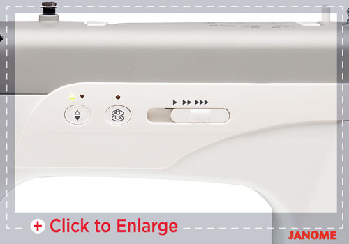 Janome developed the Heavy Weight Thread Guide with Variable tension adjustment for better thread and stitch control for all weights of thread. The HWTG Stabilizes thread tension when sewing through thick fabrics like leather, cork, or other heavy-duty fabrics.