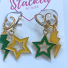 William and Mary Spirit Earring Stack in green and golden yellow, Tribe huggie hoop earrings (view 5)