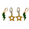 Wright State University Spirit Earring Stack with green mini enamel bolts and golden yellow starboys