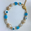 Eyes on Blue evil eye and pearl beaded bracelet