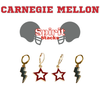 Carnegie Mellon Spirit Earring Stack with red mini enamel bolts and grey starboys