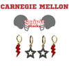 Carnegie Mellon Spirit Earring Stack with grey mini enamel bolts and red starboys