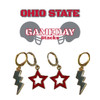 Ohio State Buckeyes Spirit Earring Stack: grey mini enamel bolts and red statement open starboy huggies