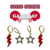 Ohio State Buckeyes Spirit Earring Stack: red mini enamel bolts and grey statement open starboy huggies