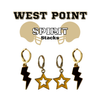 West Point Spirit Earring Stack with black mini enamel bolts and golden yellow starboys