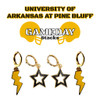 University of Arkansas at Pine Bluff Golden Lions Spirit Earring Stack: golden yellow mini enamel bolts and black statement open starboy huggies
