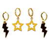 University of Arkansas at Pine Bluff Golden Lions Spirit Earring Stack: black mini enamel bolts and golden yellow statement open starboy huggies
