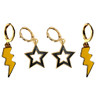 University of Arkansas at Pine Bluff Golden Lions Spirit Earring Stack: golden yellow mini enamel bolts and black statement open starboy huggies