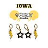 Iowa Spirit Earring Stack with black mini enamel bolts and golden yellow starboys