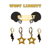 West Liberty University Spirit Earring Stack in black and golden yellow, Hilltoppers huggie hoop earrings