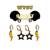 WVSU Spirit Earring Stack with golden yellow mini enamel bolts and black starboys