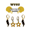 WVSU Spirit Earring Stack with golden yellow mini enamel bolts and black starboys