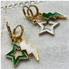 Bemidji State Spirit Earring Stack in green and white, Beavers huggie hoop earrings (view 6)