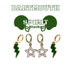 Dartmouth Spirit Earring Stack with green mini enamel bolts and white starboys