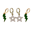 Dartmouth Spirit Earring Stack with green mini enamel bolts and white starboys