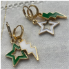 Dartmouth Spirit Earring Stack in green and white, Big Green huggie hoop earrings (view 6)