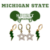 Michigan State Spirit Earring Stack with green mini enamel bolts and white starboys