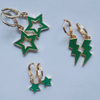 Ohio University Spirit Earring Stack in green and white, Bobcats huggie hoop earrings (view 7)
