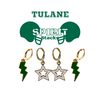 Tulane Spirit Earring Stack with green mini enamel bolts and white starboys