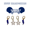 University of New Hampshire Spirit Earring Stack in navy and white, Wildcats huggie hoop earrings