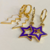 Holy Cross Spirit Earring Stack with purple mini enamel bolts and white starboys