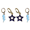 Columbia University Spirit Earring Stack in navy and baby blue, Lions huggie hoop earrings (view 5)