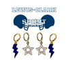 Lewis-Clark State College Spirit Earring Stack with navy mini enamel bolts and white starboys