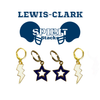 Lewis-Clark State College Spirit Earring Stack with white mini enamel bolts and navy starboys
