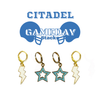 The Citadel Spirit Earring Stack with white mini enamel bolts and baby blue starboys